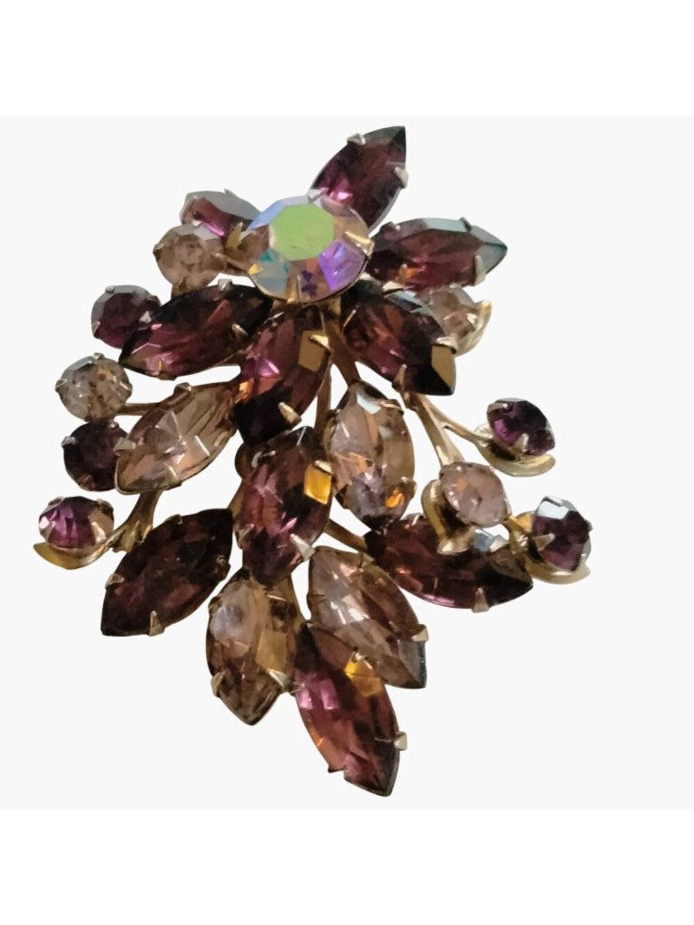 Purple Pink Rhinestone Pin Vintage Floral Elegant Fruit Salad